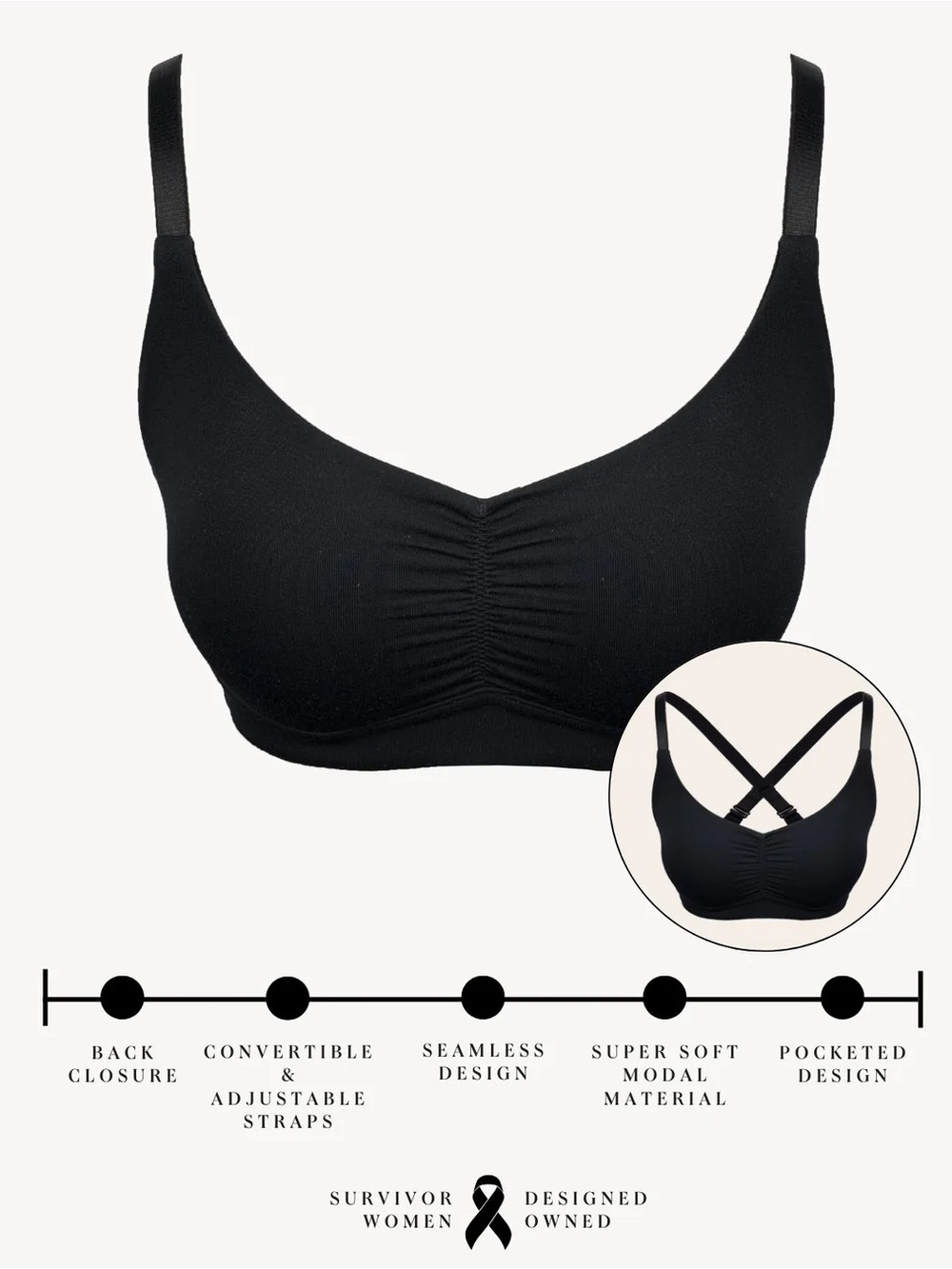 Ana Ono Monica Black Seamless Convertible Modal Bra